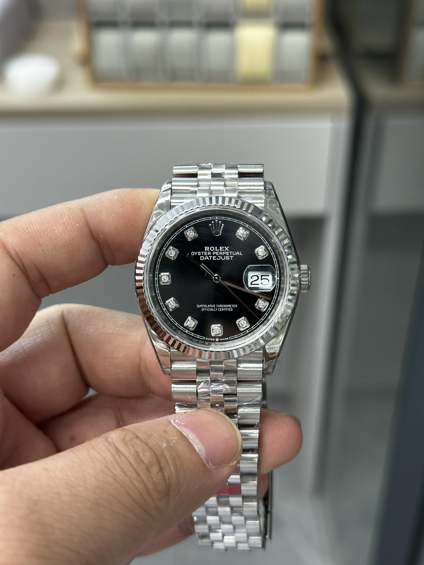 i1697360518_7649_0-1.jpg VS Factory Rolex Datejust 36mm Black Diamond Dial Jubilee Bracelet (126234) 1:1 Super Clone – DD3235 Movement - Image 1