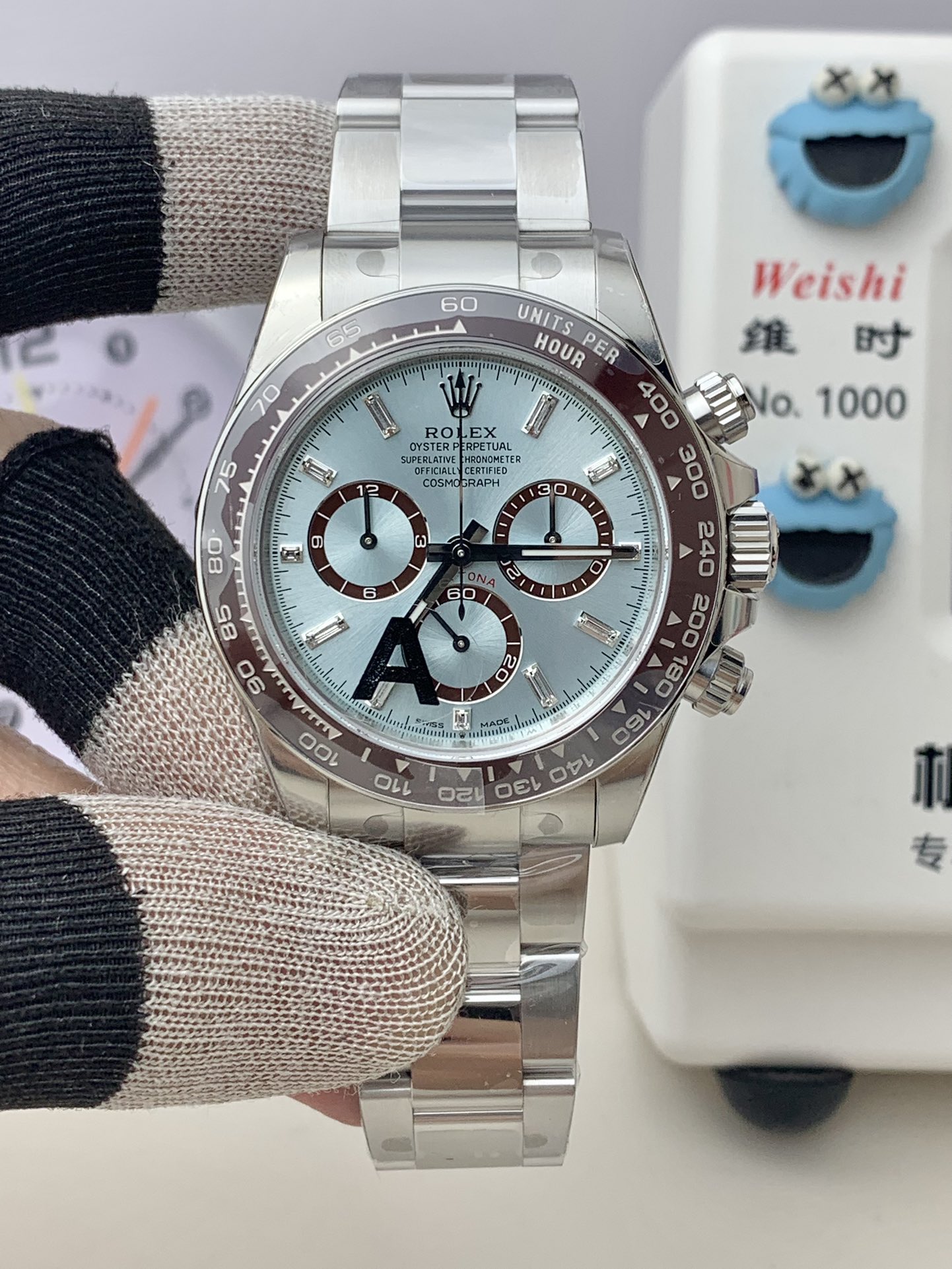 vsf-11209-26dc3d81e7-i1742664222_5366_5-1-1 VS Factory Rolex Cosmograph Daytona “Platona” Ice Blue Baguette Diamond Dial (126506) 1:1 Super Clone – DD4131 Movement - Image 1