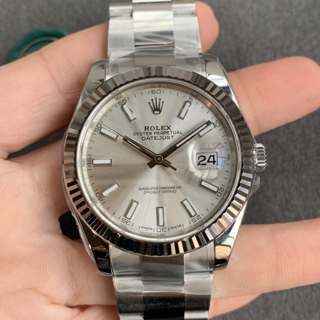 vsf-12149-55683f01ae-i1607935616_204_0-1 VS Factory Rolex Datejust 41mm Silver Sunburst Dial Fluted Bezel Oyster Bracelet (126334) 1:1 Super Clone – DD3235 Movement - Image 1