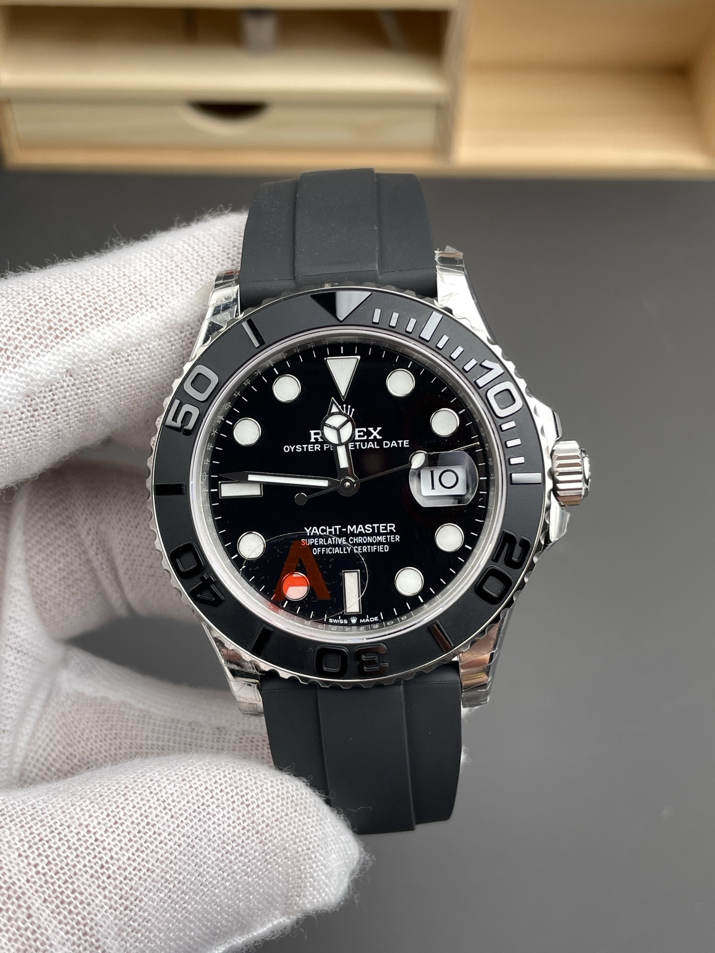 vsf-12387-f541797370-i1747852775004_8947_0_1-1 VS Factory Rolex Yacht-Master 42mm White Gold Black Dial Ceramic Bezel Oysterflex Strap (226659) 1:1 Super Clone – DD3235 Movement - Image 1