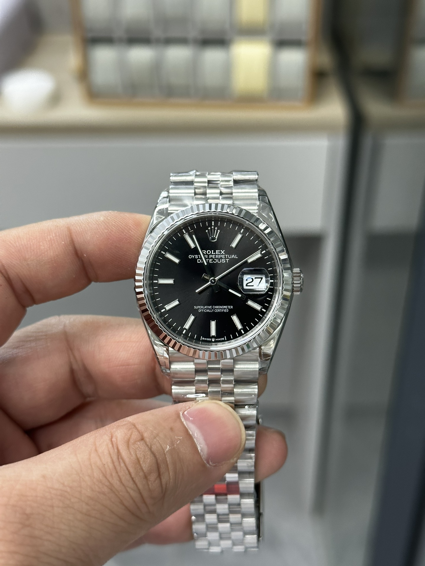 vsf-12786-35a40756c9-a1697463467011_0407-1 VS Factory Rolex Datejust 36mm Bright Black Dial Fluted Bezel Jubilee Bracelet (126234) 1:1 Super Clone – DD3235 Movement - Image 1