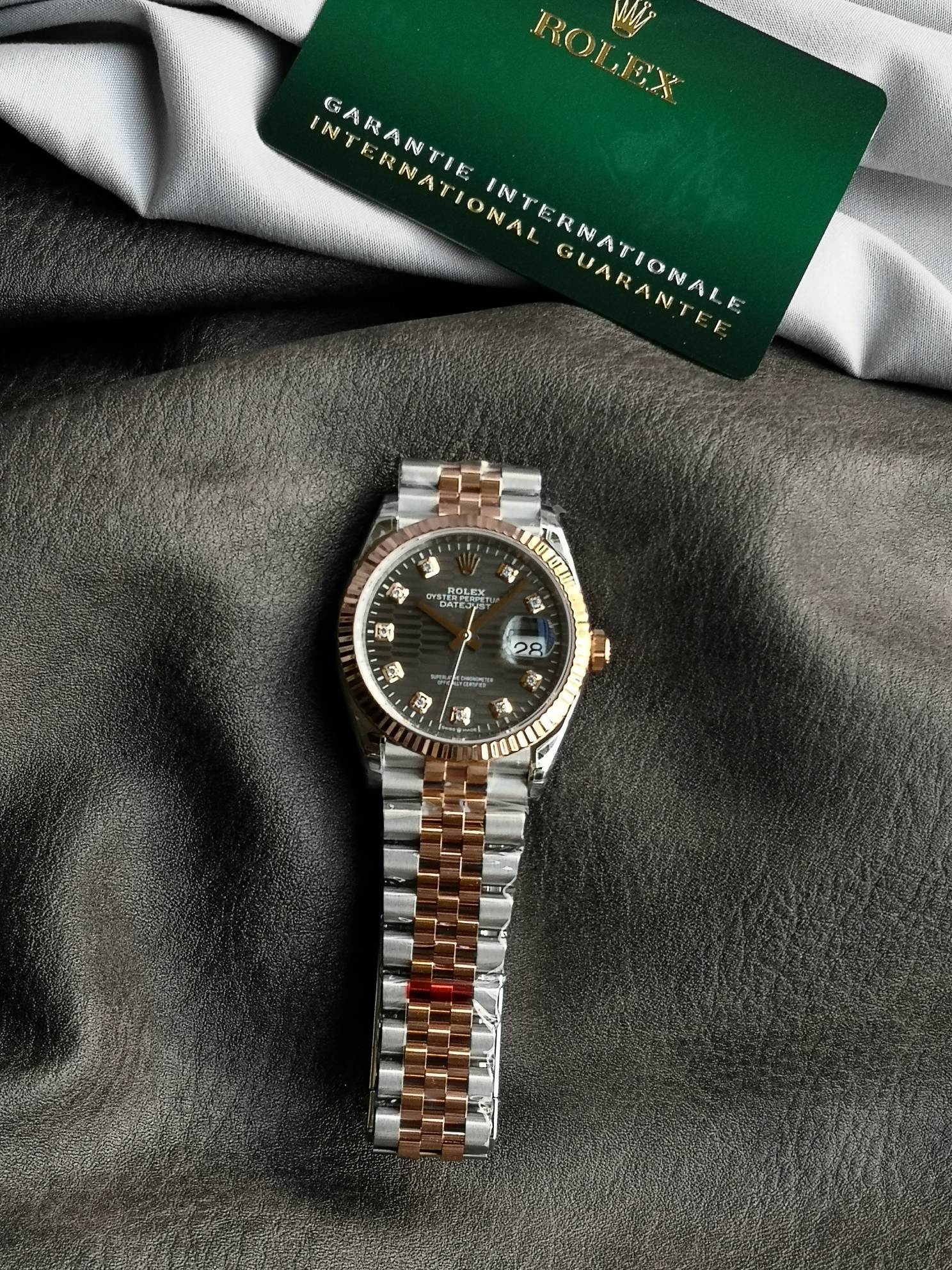vsf-14277-1625970c84-a1686664698568_0840 VS Factory Rolex Datejust 36 Two-Tone Everose Gold Slate Fluted Motif Diamond Dial (126231) 1:1 Super Clone – DD3235 Movement - Image 1