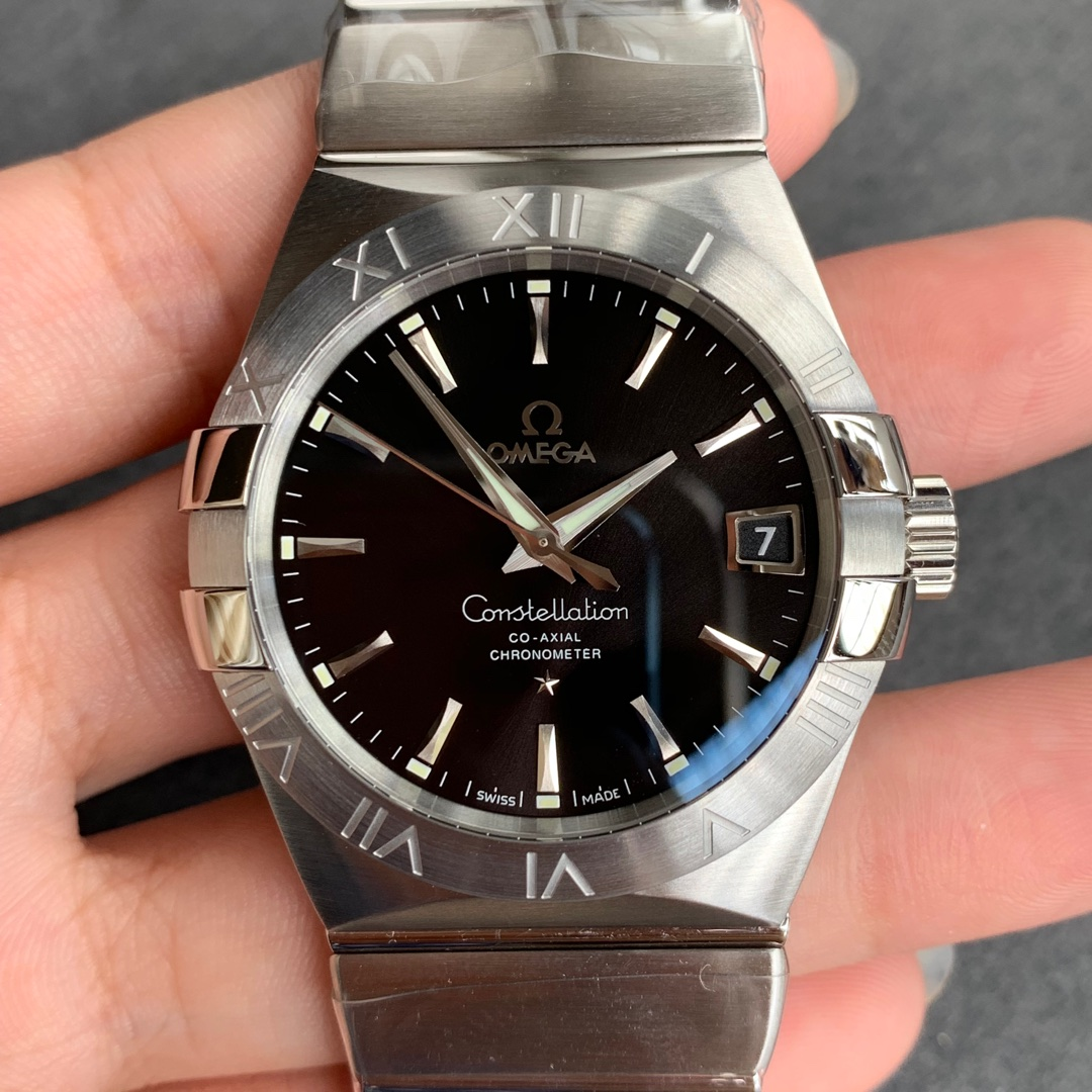 vsf-15953-6a72e7923c-35f5e5fa-831b-483a-8e52-9a1fc5ad5324 VS Factory Omega Constellation 38mm Black Sunburst Dial Steel Bezel Stainless Steel Bracelet (123.10.38.21.01.001) 1:1 Super Clone – DD8500 Movement - Image 1