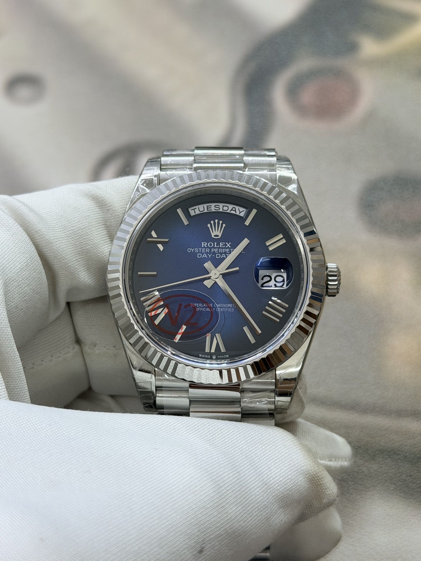 i1782627988715_8626_0_0-1 VS Factory Rolex Day-Date 40mm White Gold Gradient Blue Roman Dial (228239) 1:1 Super Clone – DD3255 Movement - Image 1